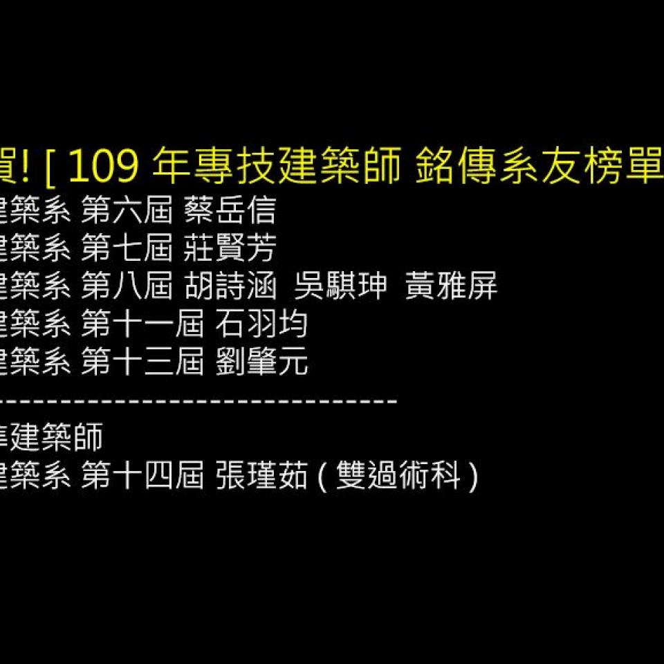 2021.09.27 Congratulations! 109 Years Professional Architect, Ming Chuan Friends List